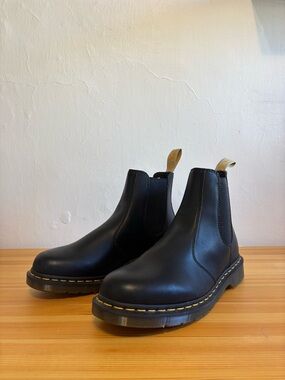 Dr. Martens Black Leather Chelsea Boots with Yellow Stitching